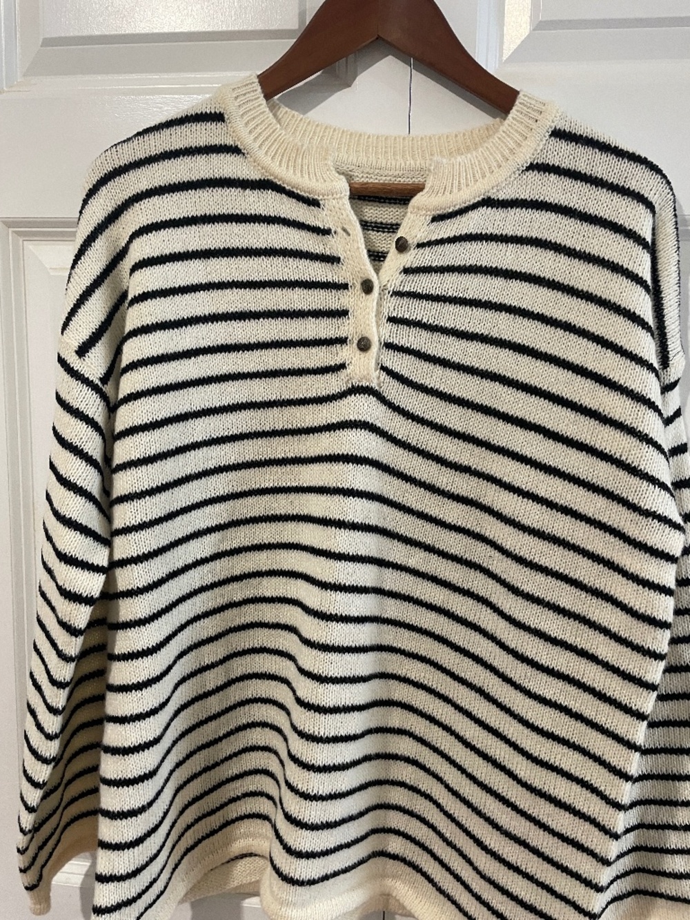 Black/Cream stripe three button sweater